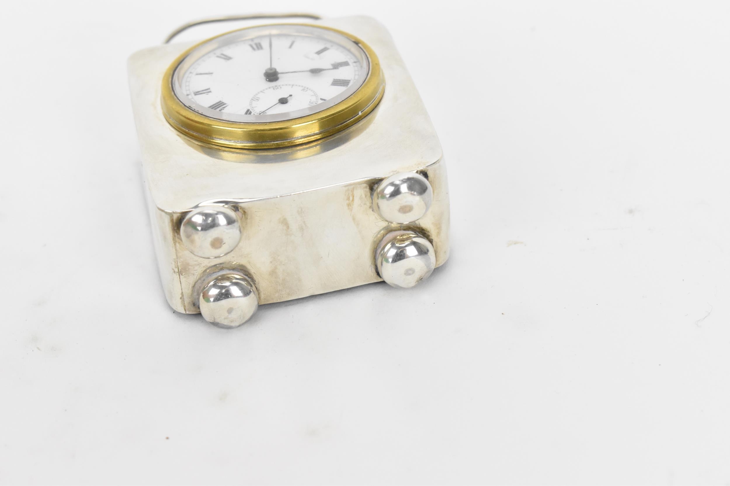 An early 20th century miniature silver cased carriage clock, the case having scroll handle with - Image 4 of 5