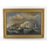 British School, 19th century depicting ships in choppy seas by chalk cliffs, unsigned, possibly