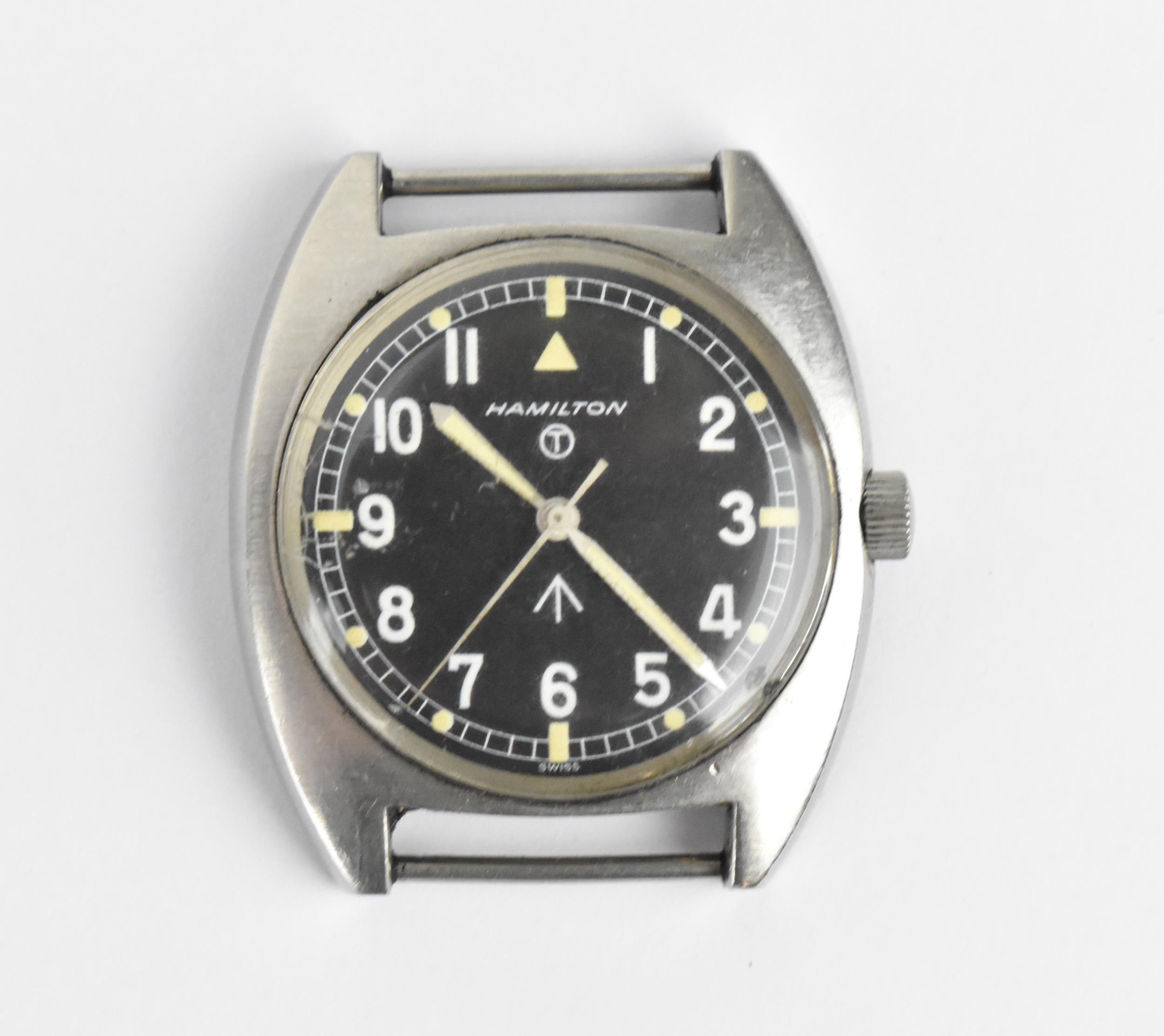 A Hamilton W10 Military issue manual wind, gents stainless steel wristwatch, circa 1975, having a