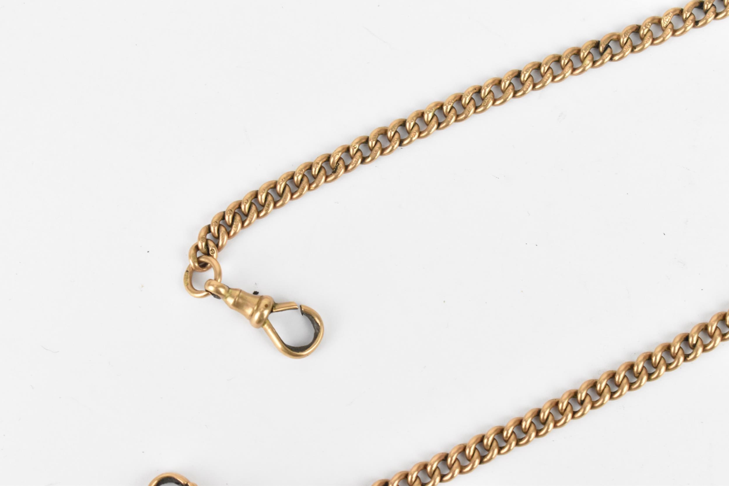 A 9ct gold pocket watch curb link chain having a T-bar and two dog clips, 44cm long, 36 grams - Image 3 of 4