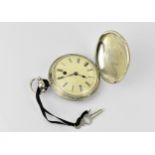 An early 19th century silver full hunter pocket watch having a white enamel dial A/F, with blued