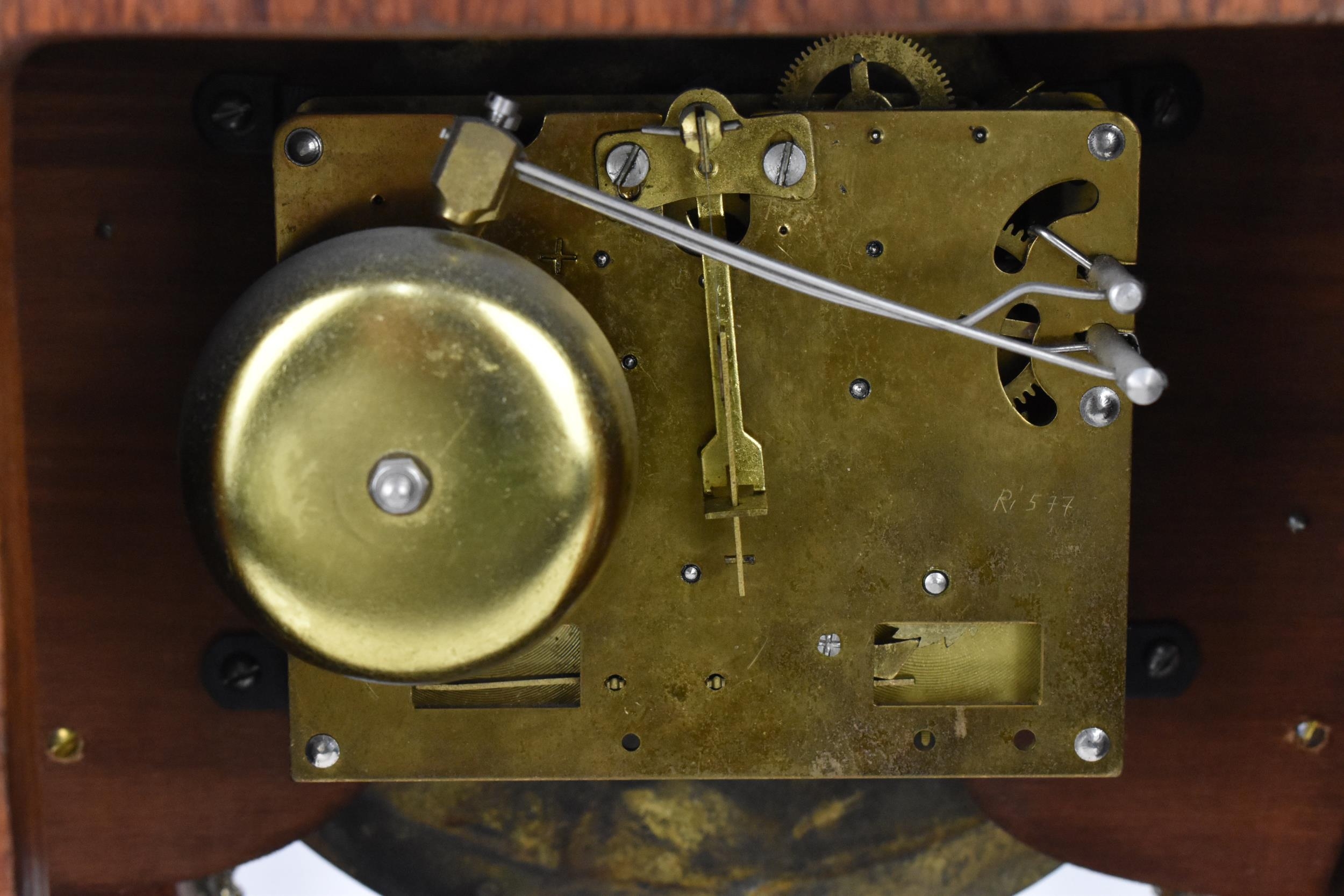 A 20th century French boulle work mantle clock having applied gilt metal C scroll and floral - Image 10 of 10