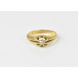 An 18ct yellow gold and diamond ring, with old mine cut diamond in pierced setting, shank