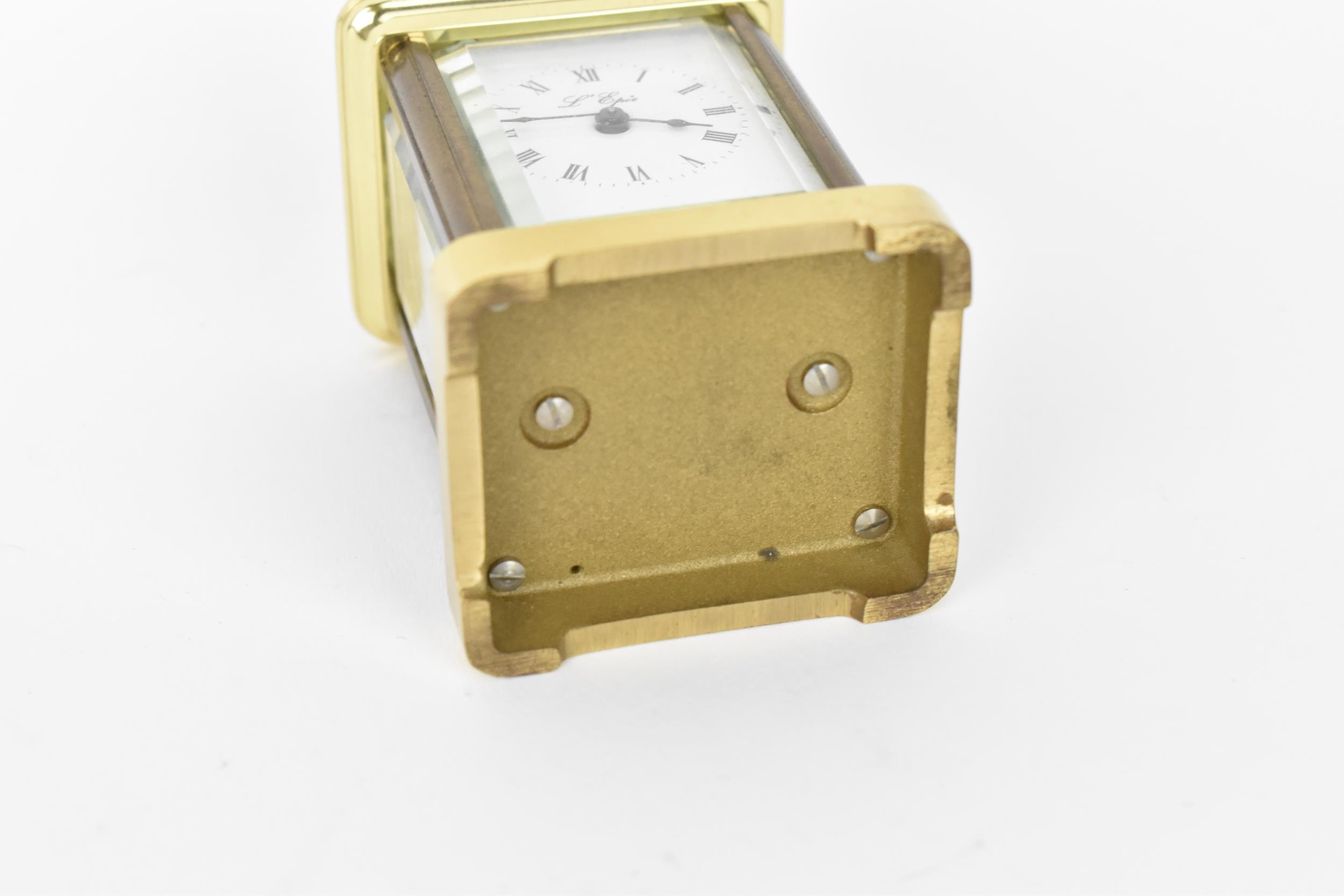 A modern L'Epee brass cased miniature carriage clock, white enamel dial with Roman numerals, the - Image 8 of 9