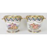 A pair of 19th century French porcelain cachepot by Rihouet, Paris, with twin handles, the front