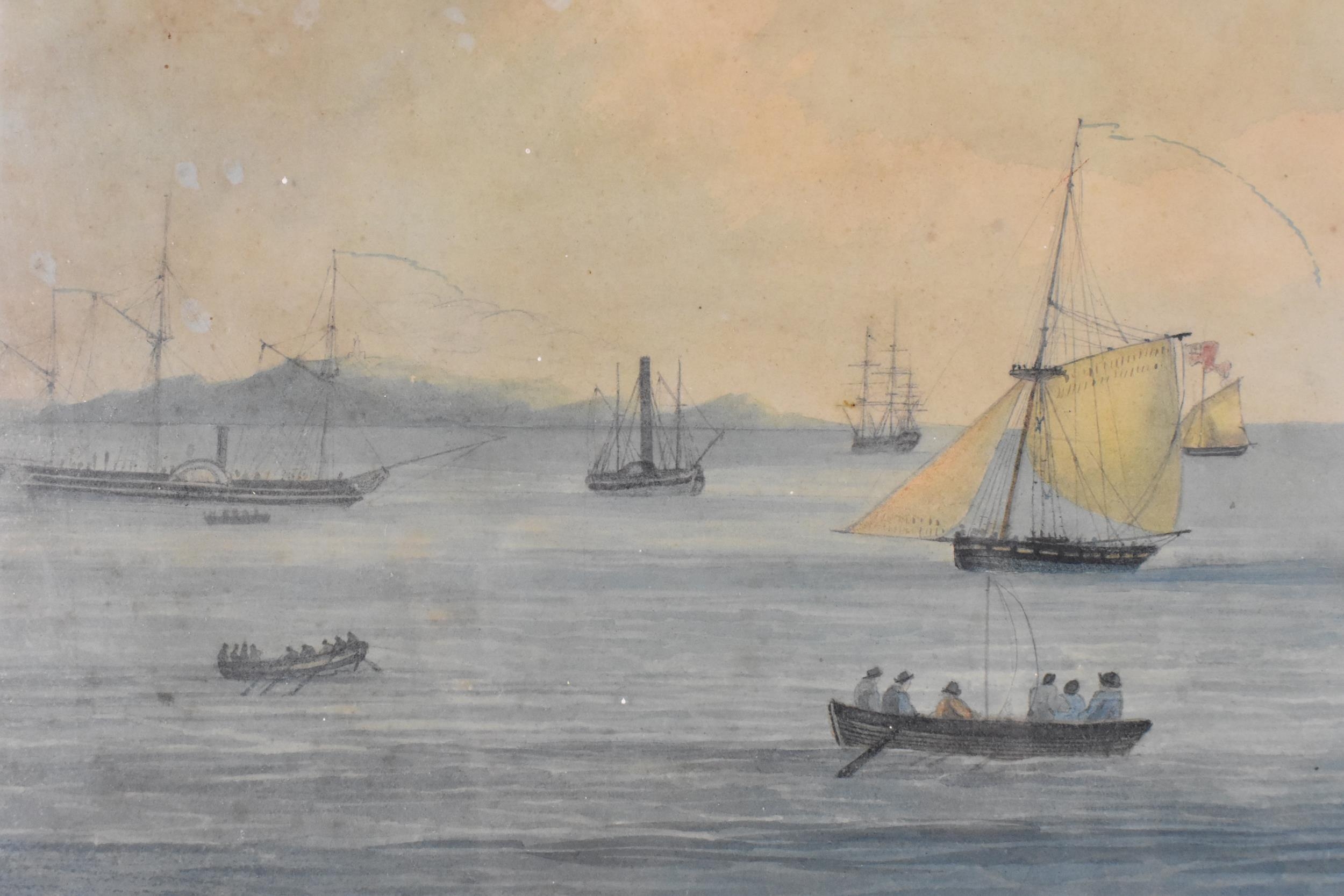 British School, late 19th century depicting a maritime scene with boats by a shore with pier, - Image 4 of 5