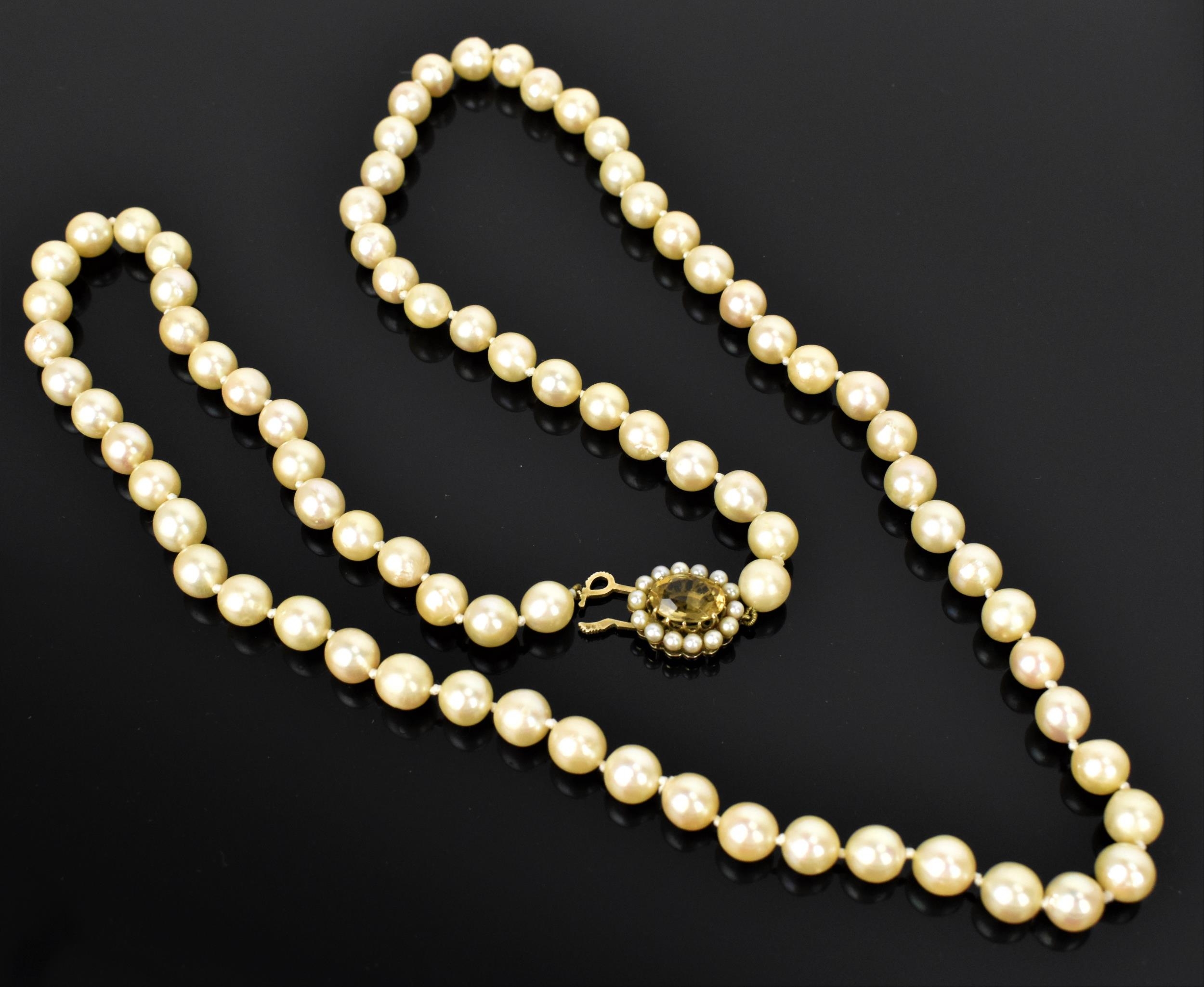 A single strand of cultured white pearls, with 9ct yellow gold, seed pearl and oval cut citrine - Image 5 of 6