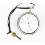 A George III silver pair cased pocket watch having a white enamel dial A/F, with gilt hands and