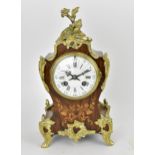 A late 19th century French rosewood marquetry inlaid mantle clock having applied gilt metal floral