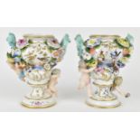 A pair of 19th century Meissen style perfume burners, without lids, with twin handles, the body