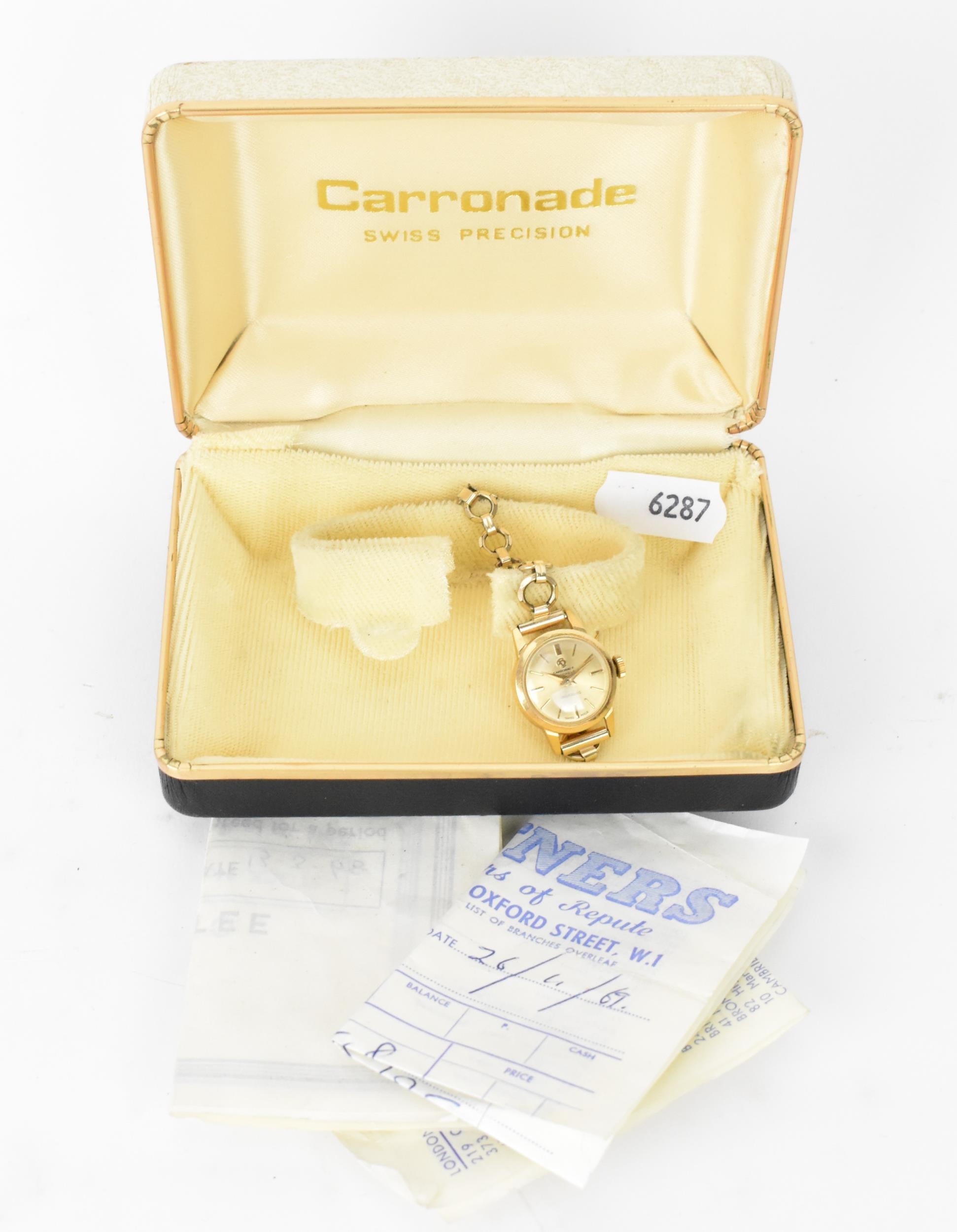 A Carronade manual wind, ladies 9ct gold cased wristwatch having a gilt dial with Arabic numerals on - Image 4 of 4