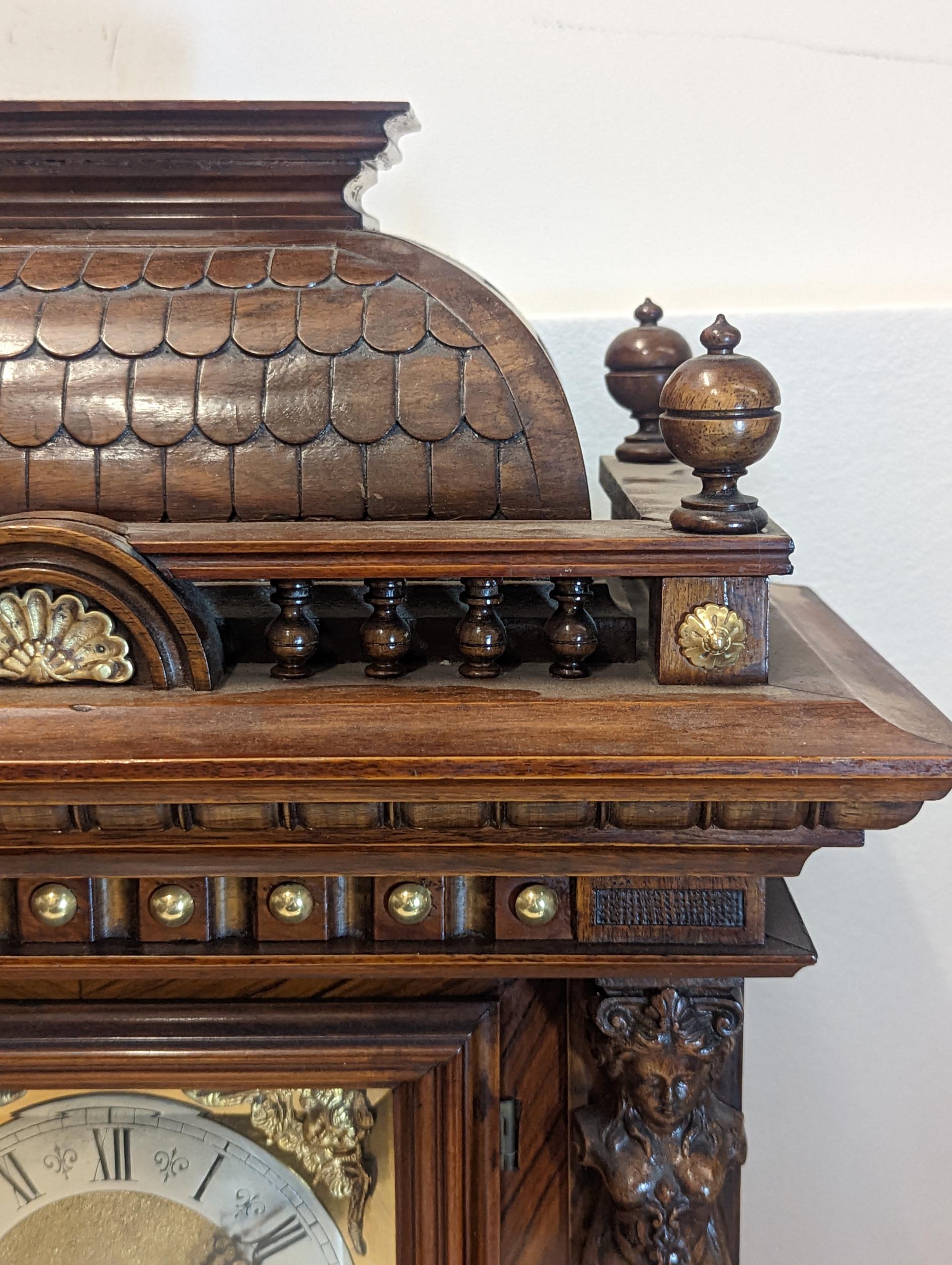 A late 19th century Reinhold Schnekenburger bracket clock with wall hanging bracket, the mixed - Image 6 of 23