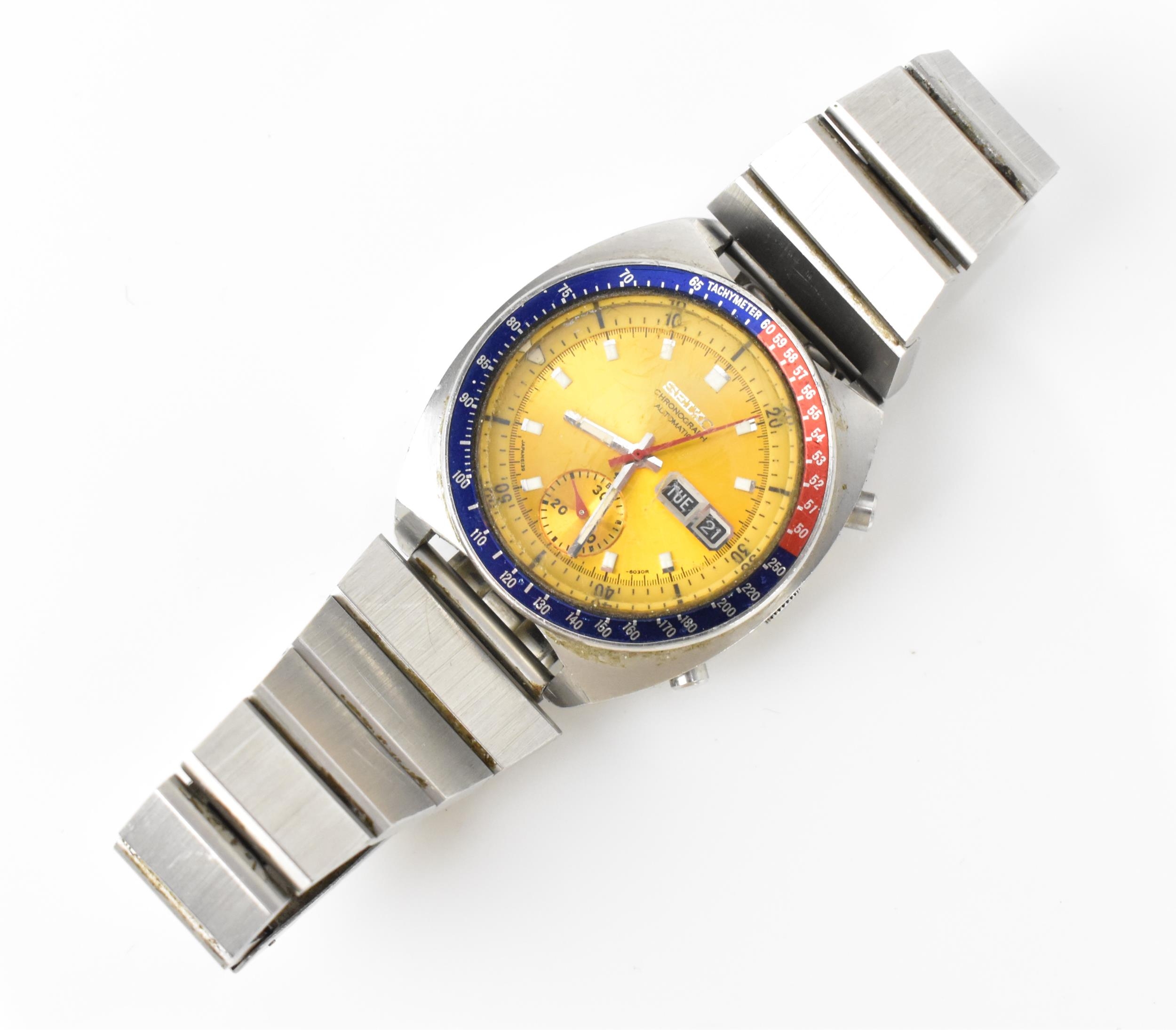A Seiko Pogue automatic, gents, stainless steel wristwatch, circa 1970s, having a yellow dial with - Image 3 of 3