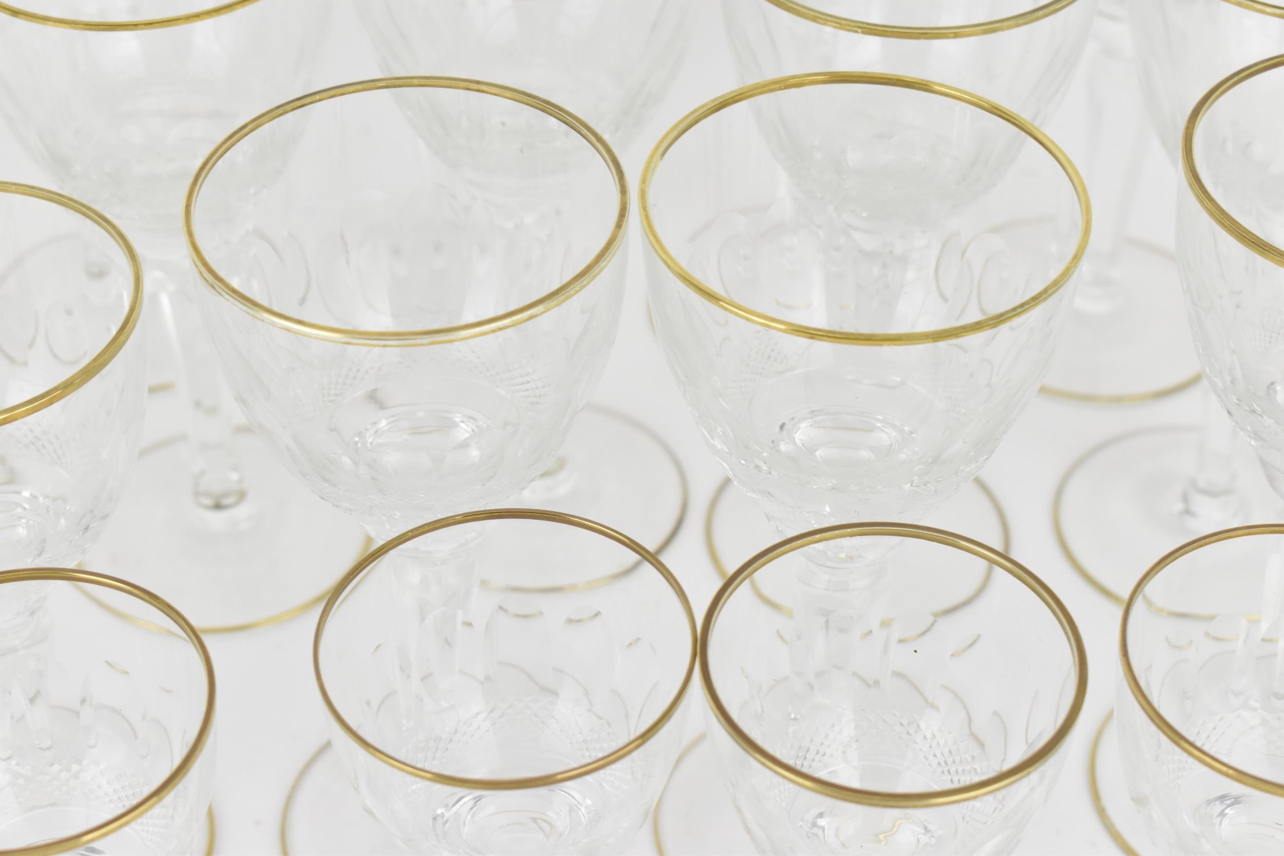 A large suite of cut and gilt-rim footed glasses, possibly French, comprising four nick & nora - Image 3 of 7