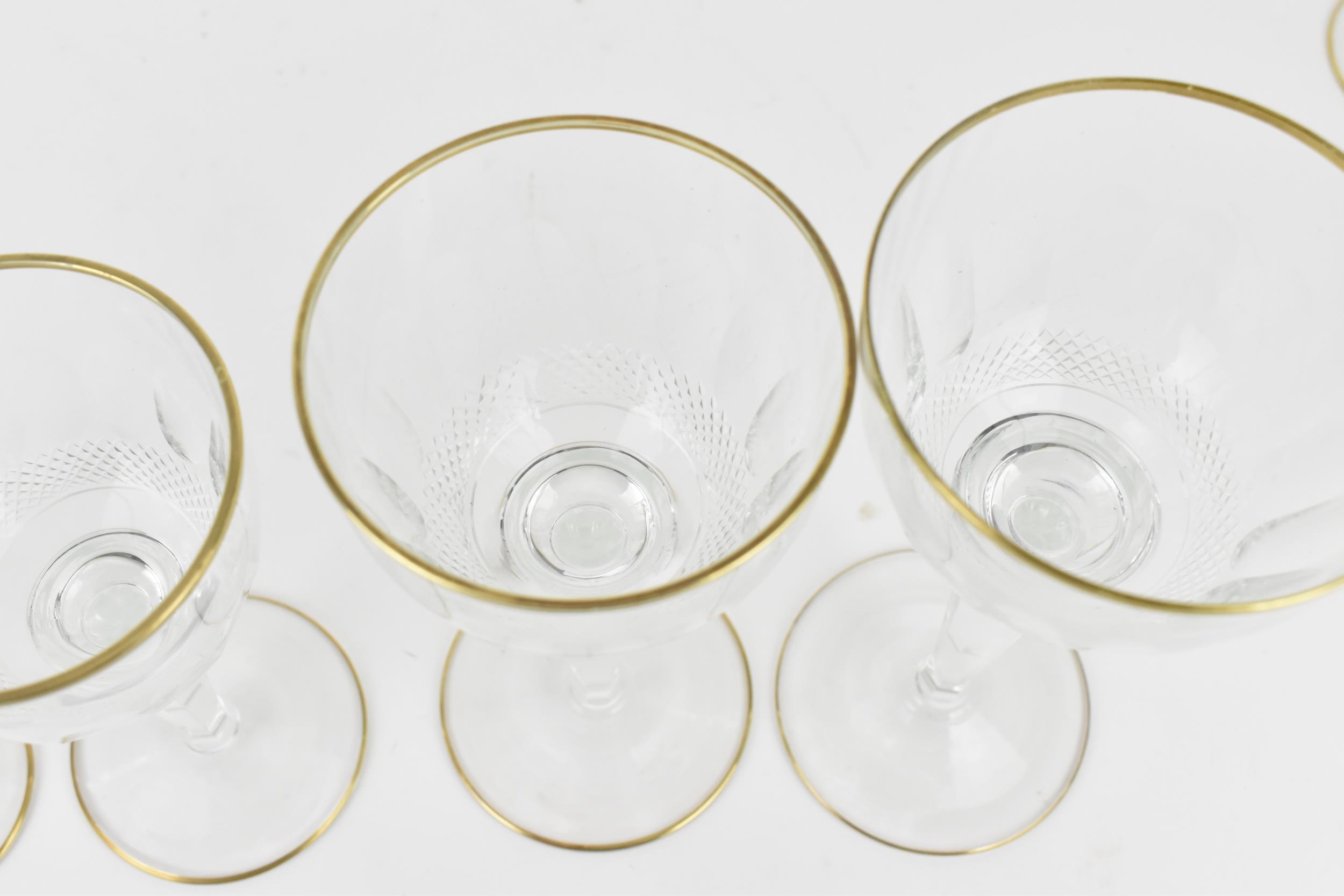 A large suite of cut and gilt-rim footed glasses, possibly French, comprising four nick & nora - Image 7 of 7