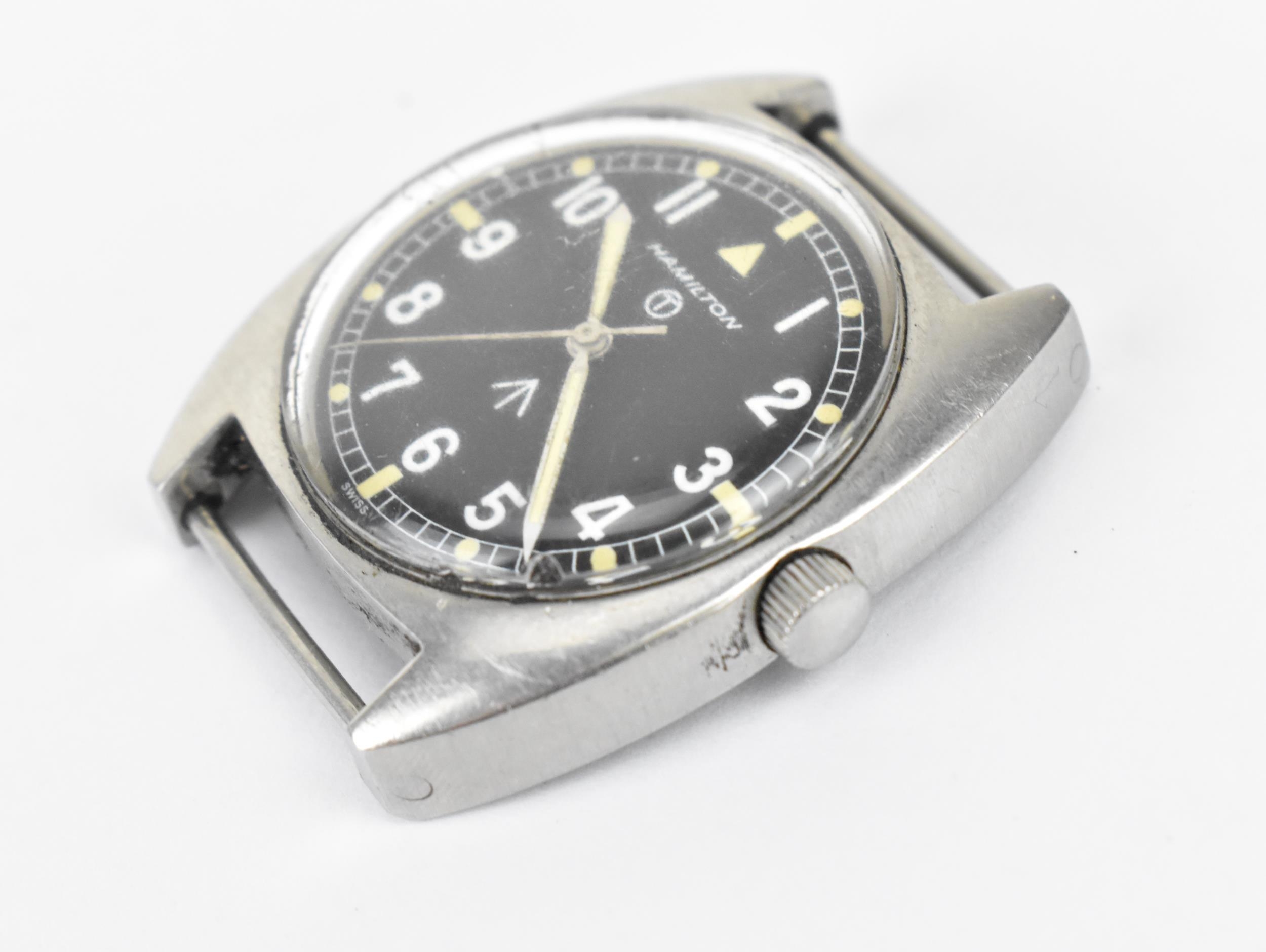 A Hamilton W10 Military issue manual wind, gents stainless steel wristwatch, circa 1975, having a - Image 2 of 3