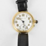 An early 20th century Rotherhams manual wind, gents, yellow metal borgel cased trench wristwatch,