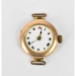 A 9ct gold cased Rolex manual wind ladies fob wristwatch having a white enamel dial, A/F, with Roman