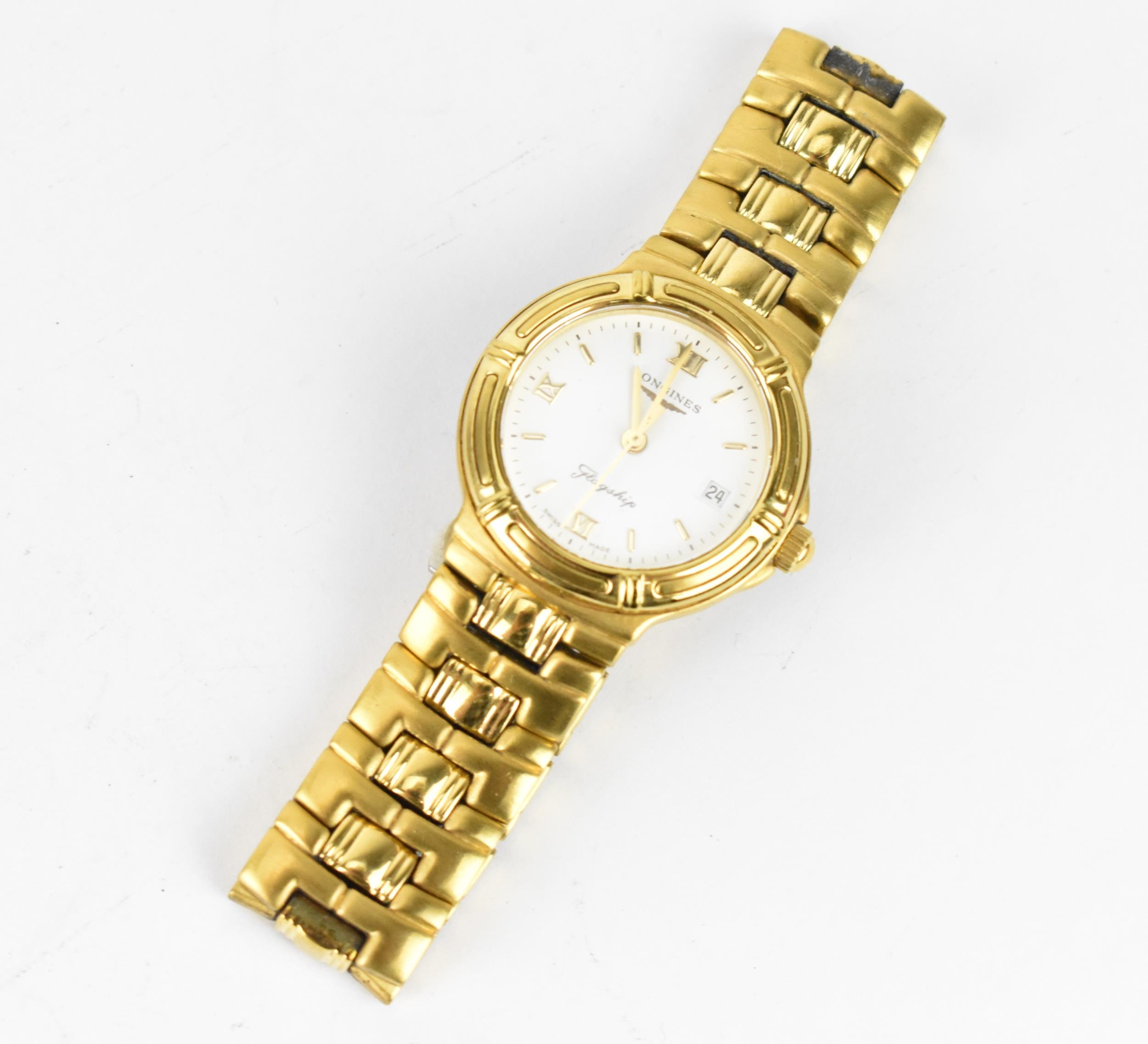 A Longines quartz, ladies gold plated wristwatch having a white enamel dial signed Longines Flagship - Image 2 of 3