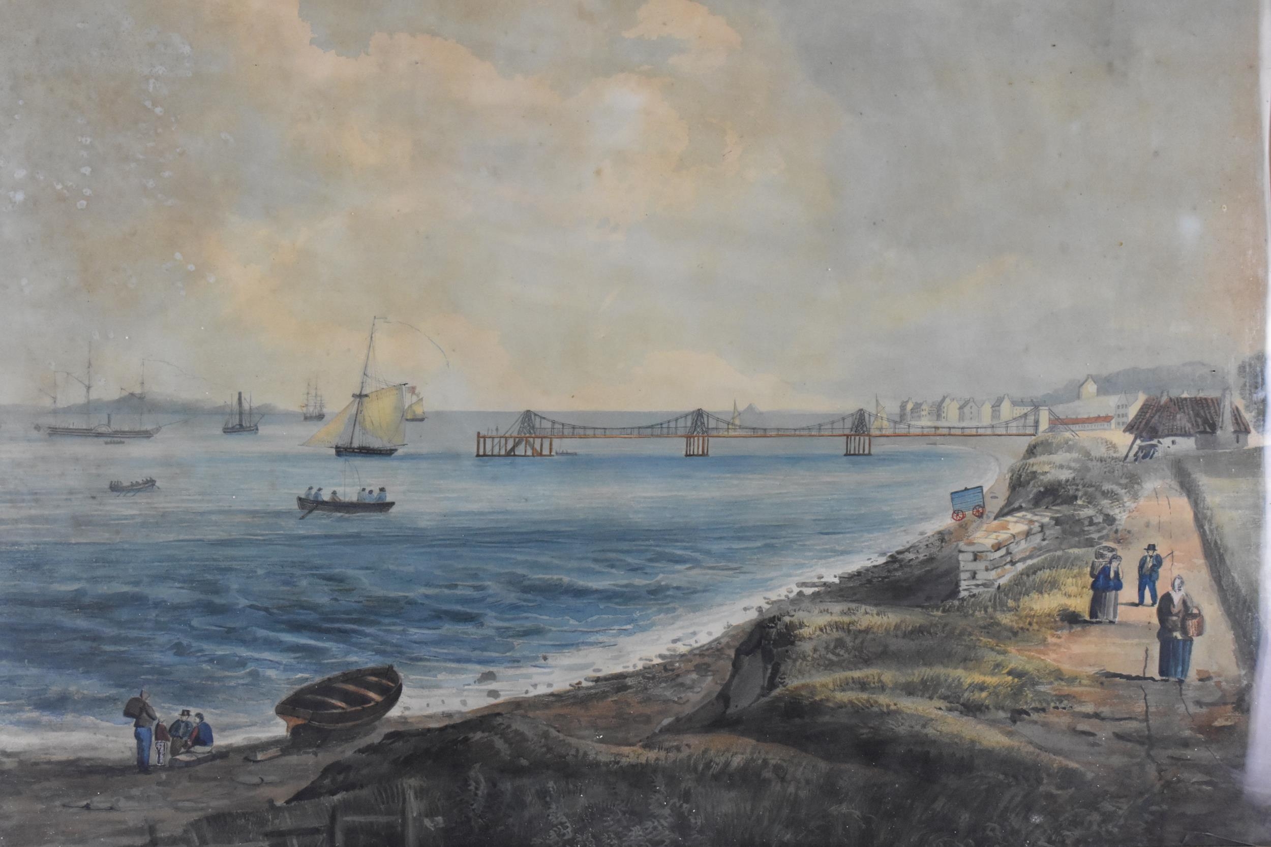 British School, late 19th century depicting a maritime scene with boats by a shore with pier, - Image 2 of 5