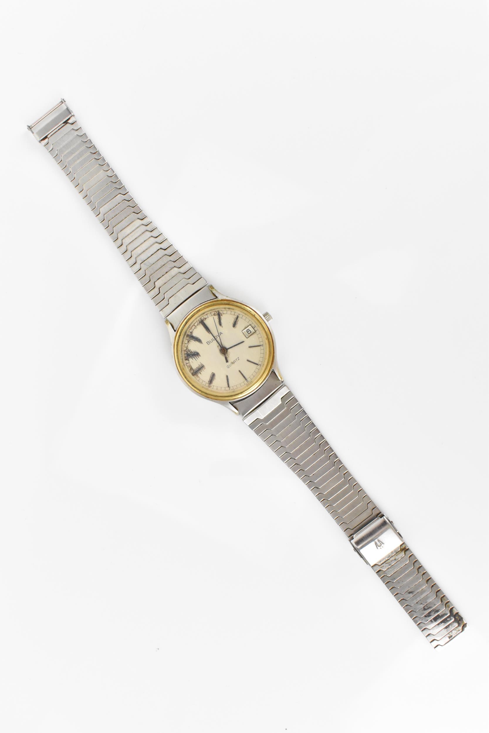 A Bulova quartz, gents stainless steel wristwatch, circa 1979 having a silvered dial with centre - Image 3 of 5