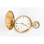 An early 20th century Rolex gold plated, full hunter pocket watch having a white enamel dial with
