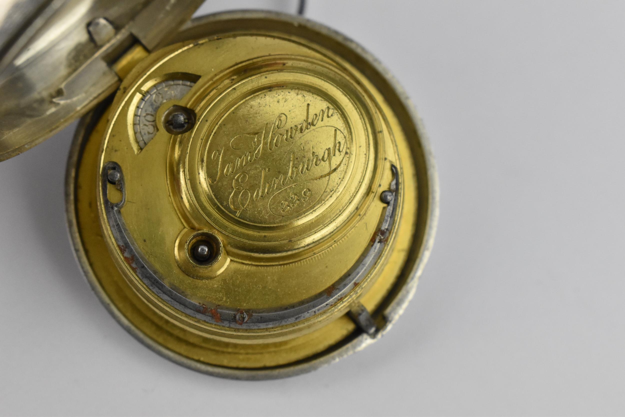 A Georgian and later silver open faced pocket watch having a white enamel dial, with fleur de lis - Image 2 of 9