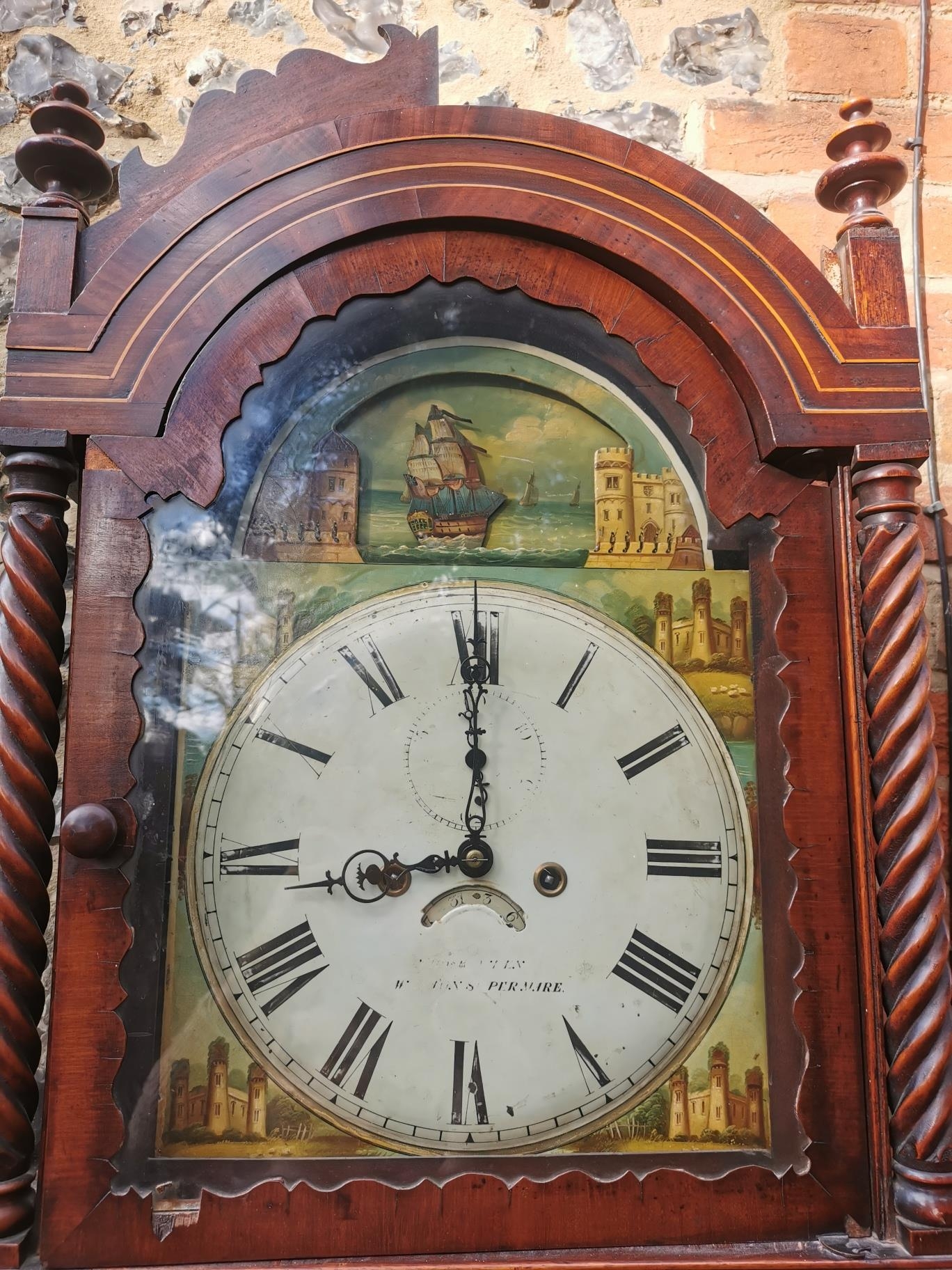 A George III mahogany longcase clock having an arched top with turned finials, twin columns flanking - Image 2 of 10