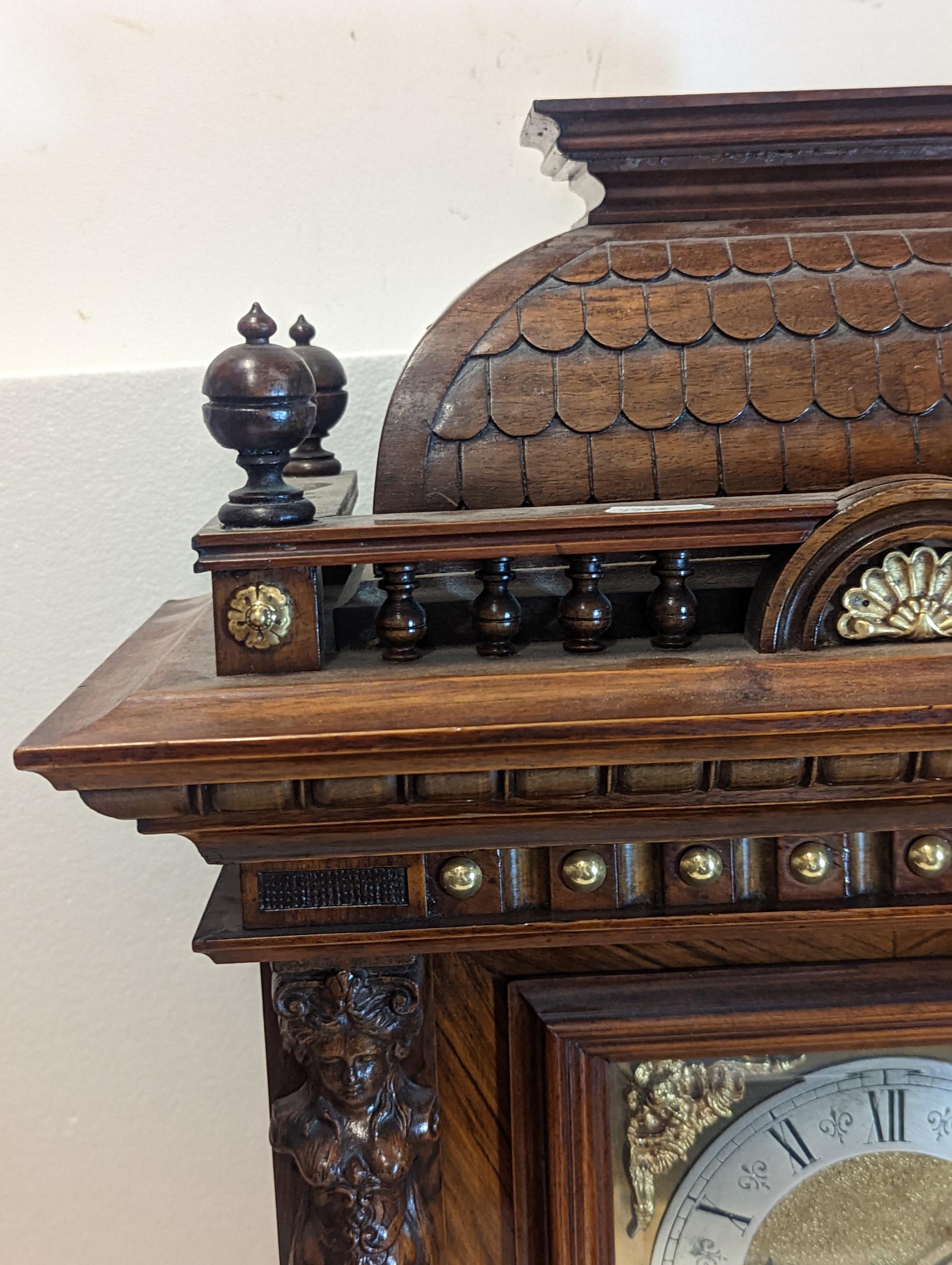 A late 19th century Reinhold Schnekenburger bracket clock with wall hanging bracket, the mixed - Image 8 of 23