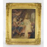 British School, 19th century, galante scene with two men and women playing board games, each with