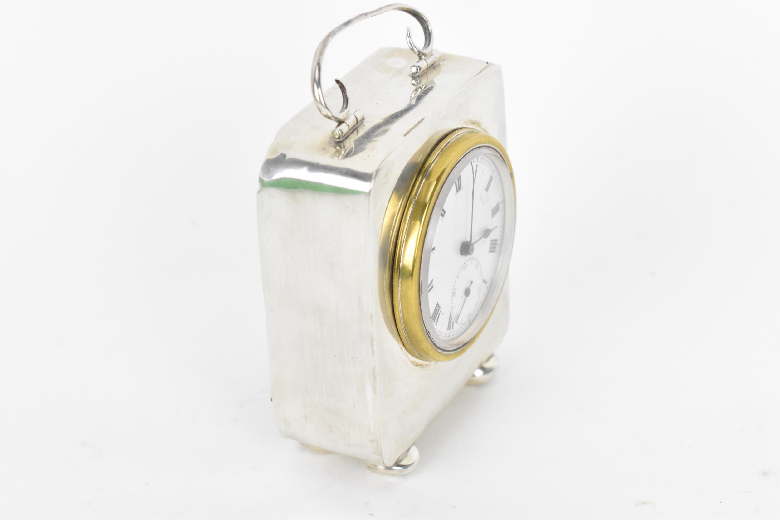 An early 20th century miniature silver cased carriage clock, the case having scroll handle with - Image 2 of 5