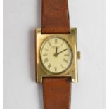 A Longines manual wind, ladies 9ct gold wristwatch having a gilt dial with Roman numerals, later