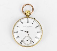An early 20th century Bennett yellow metal, open faced pocket watch having a white enamel dial A/