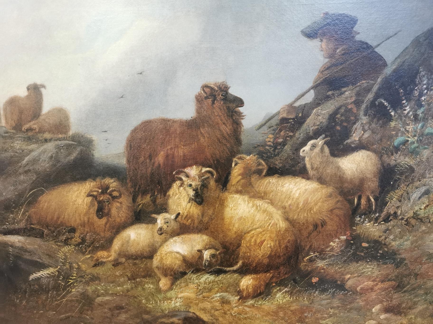 Victorian School, 19th century pastoral scene with a Shepard and his flock, sat in the mountains, - Image 2 of 5