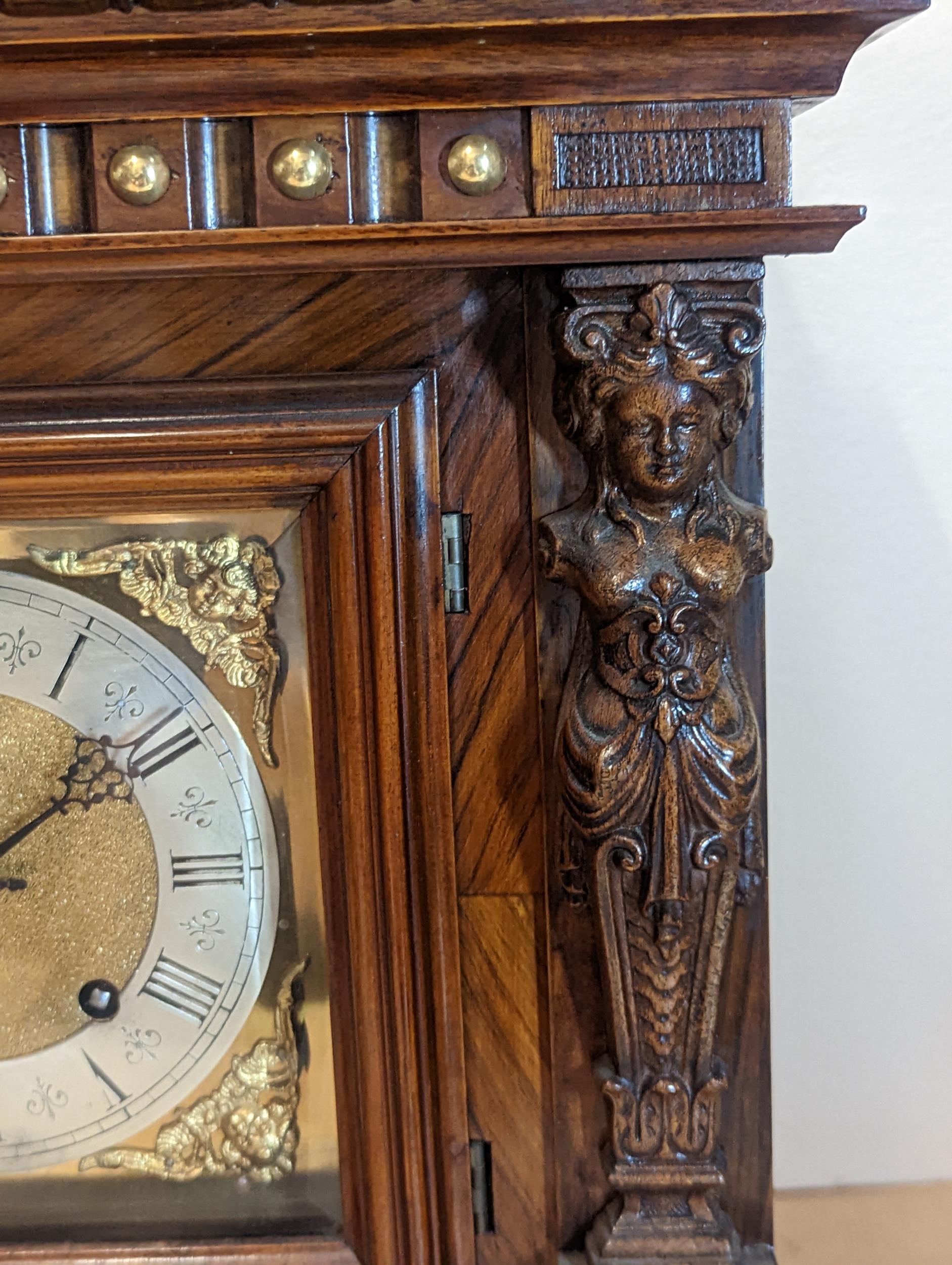 A late 19th century Reinhold Schnekenburger bracket clock with wall hanging bracket, the mixed - Image 5 of 23