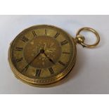 A late 19th/early 20th century 18ct gold pocket watch having a gold plated dust cover, 43.4g