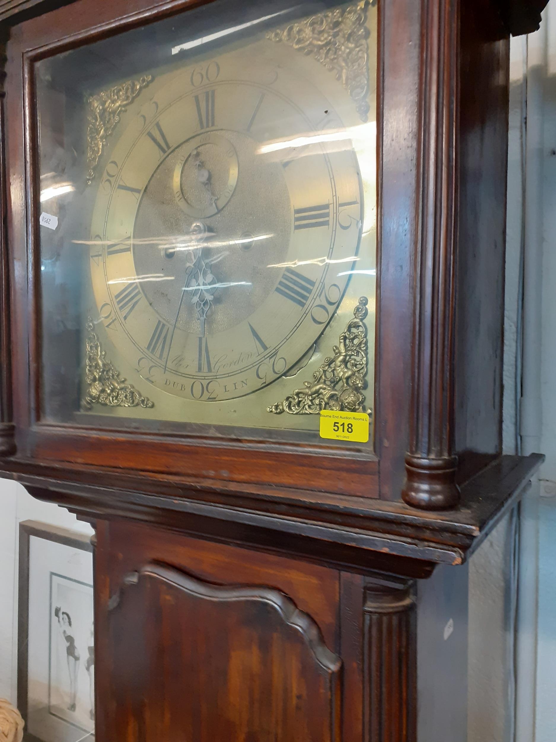 An Irish George III mahogany 8-day long case clock with dial inscribed Alex Gordon, Dublin with