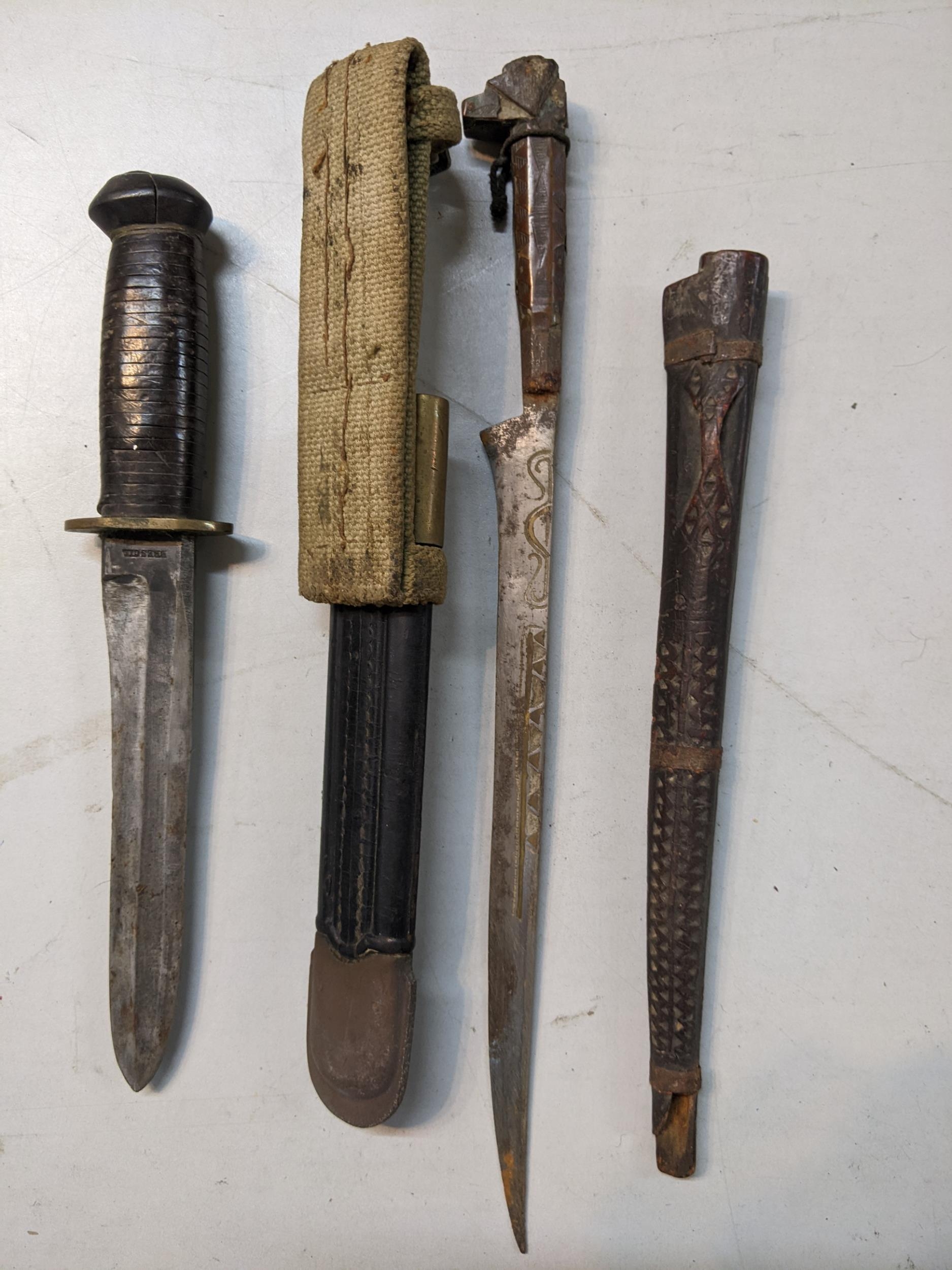 Two knives to include an early 20th century fighting knife, the blade inscribed 'Brescia', - Image 2 of 3