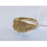 A 9ct gold signet ring engraved with initials, 3.6g Location: