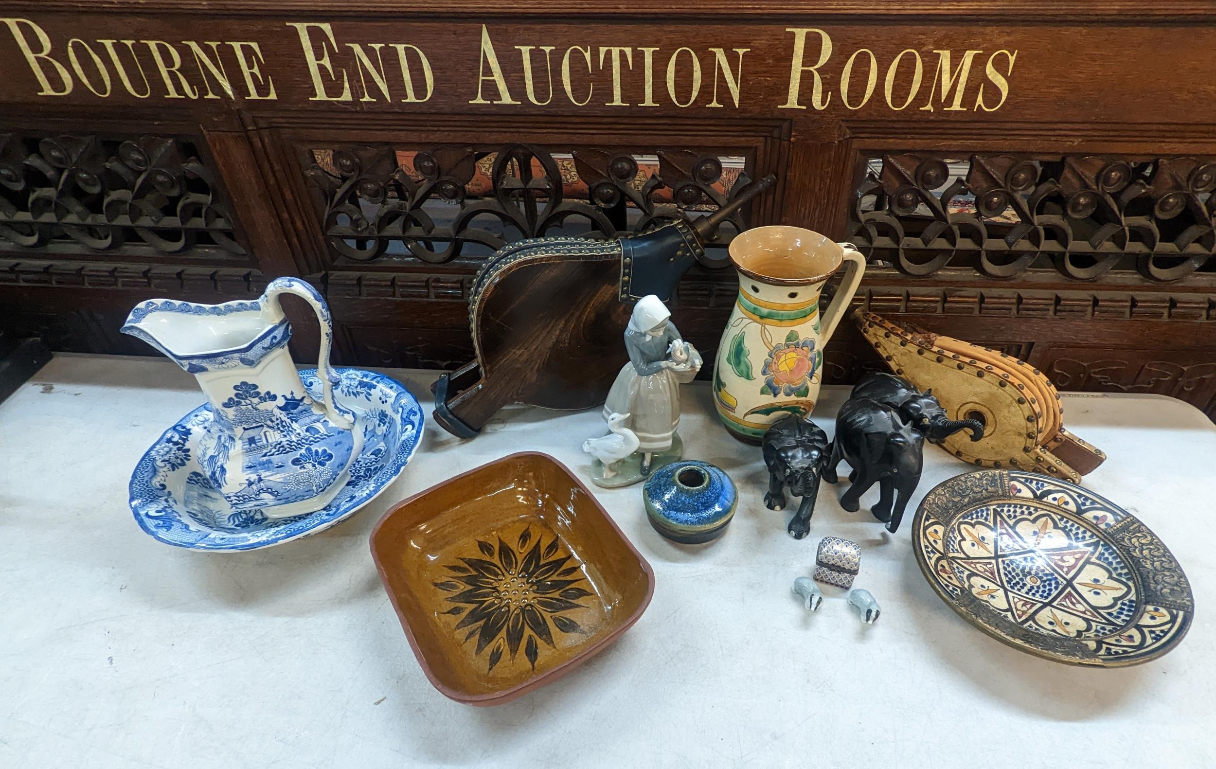 A mixed lot of ceramics and others to include a Lladro figure, Meissen, studio pottery, a pair of