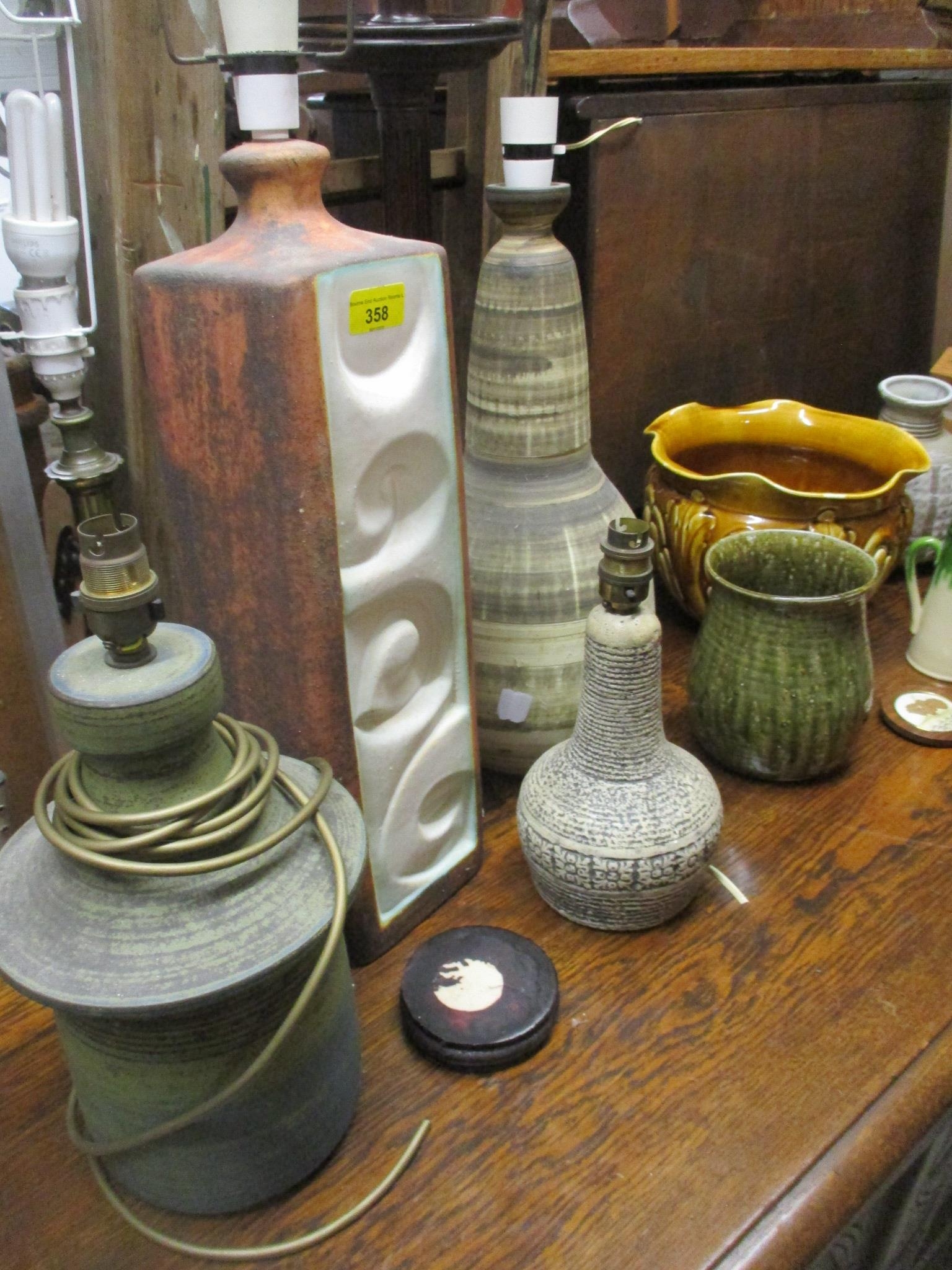 A selection of studio and art pottery table lamps and art pottery to include an Aller vase three - Image 3 of 3