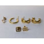Mixed earrings to include a pair of 14ct gold earrings, 1.4g, yellow metal single earrings 0.9g, and