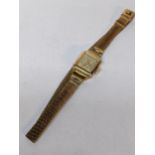 A 9ct gold vintage ladies Benson manual wind wrist watch on a 9ct gold mesh bracelet, 12.9g