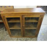 A Victorian pine cabinet with twin glazed doors, 91.5 x 97 x 34cm