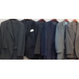 Six gents suits to include Obermark, Brook Taverner and Magee together with 3 wooden Burberry coat