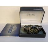 A Seiko chronograph quartz gents wristwatch having subsidiary dials and date aperture at 3, with box