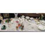 A mixed lot to include Wedgwood majolica oyster dishes, cut glassware, Doulton Rondelay dinner