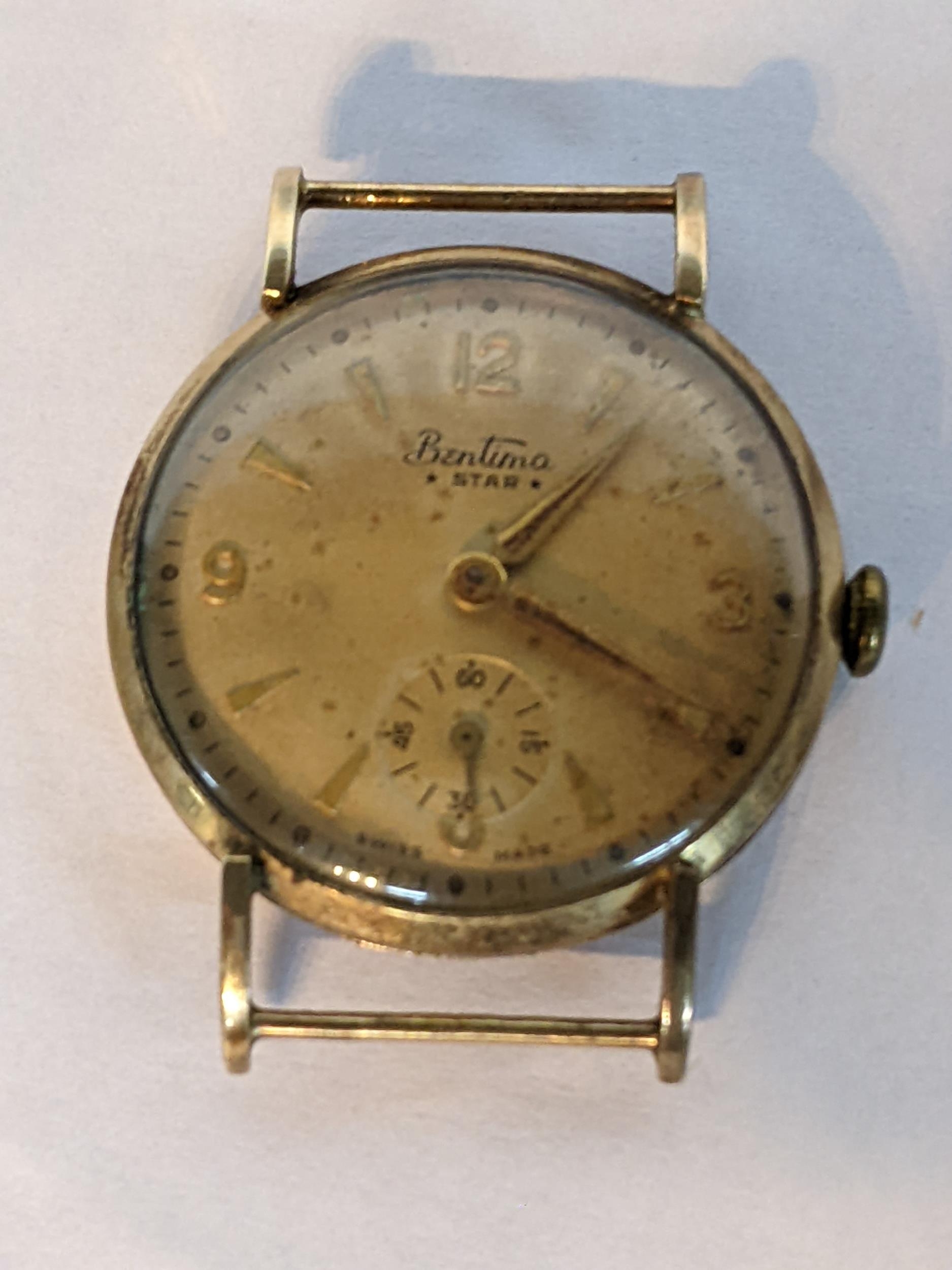 A 9ct gold cased mid 20th century manual winding Bentina wristwatch having Arabic and baton hour
