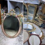 A selection of mirrors to include a Barbola mirror, gilt framed floral mirrors and others Location: