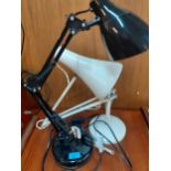 Two anglepoise lamps comprising modern black lamp and a vintage white enamelled lamp A/F Location: